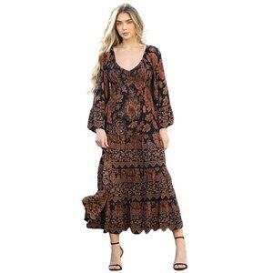 Angie Black V-Neck Bell Sleeve Tiered Maxi Dress C4G72-WB08
